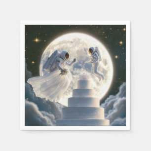 Serviette En Papier Jeunes mariés astronautes au clair de lune