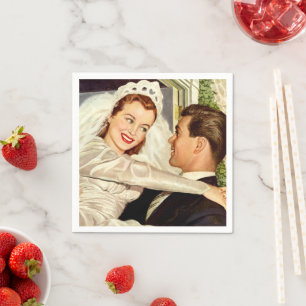 Serviette En Papier Jeunes mariés de mariage vintage, heureuse mariée 