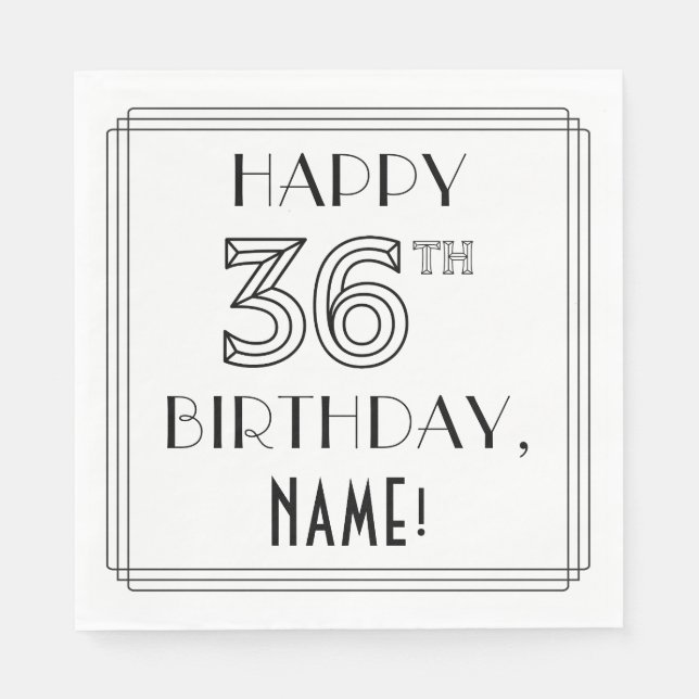 Serviette En Papier JEUX 36E ANNIVERSAIRE ; Style Art Déco ; Nom perso (Devant)