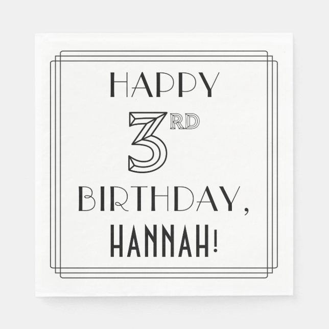Serviette En Papier JEUX 3E ANNIVERSAIRE ; Style Art Déco ; Nom person (Devant)