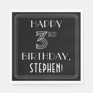 Serviette En Papier JEUX 3E ANNIVERSAIRE ; Style Art Déco ; Nom person