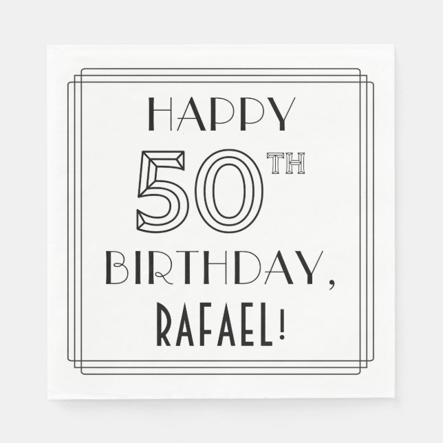 Serviette En Papier JEUX 50E ANNIVERSAIRE ; Style Art Déco ; Nom perso (Devant)