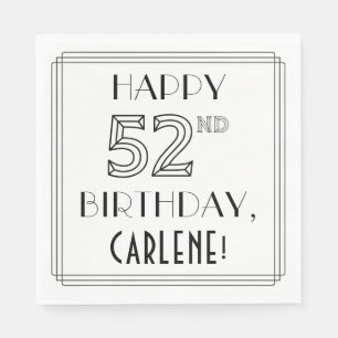 Serviette En Papier JEUX 52E ANNIVERSAIRE ; Style Art Déco ; Nom perso