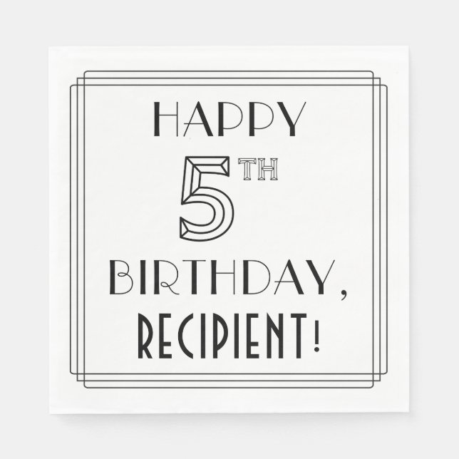 Serviette En Papier JEUX 5E ANNIVERSAIRE ; Style Art Déco ; Nom person (Devant)