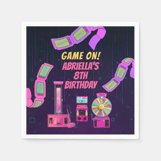 Serviette En Papier Jeux de filles et arcade Anniversaire (Devant)