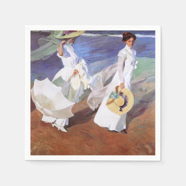 Serviette En Papier Joaquin Sorolla Femmes Promenade Plage (Devant)