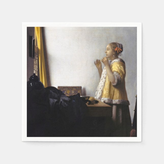 Serviette En Papier Johannes Vermeer - Jeune femme avec collier perle (Devant)