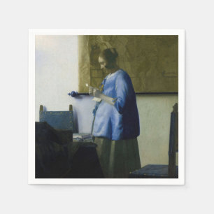 Serviette En Papier Johannes Vermeer - Une femme en bleu lisant une le