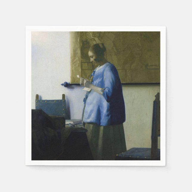 Serviette En Papier Johannes Vermeer - Une femme en bleu lisant une le (Devant)