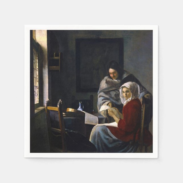 Serviette En Papier Johannes Vermeer - Une fille interrompue à sa musi (Devant)