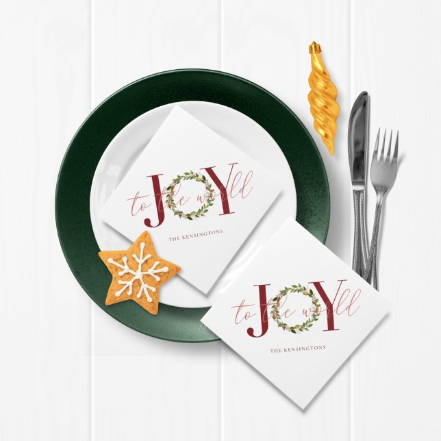 Serviette En Papier Joie de Noël élégante à la couronne mondiale (Créateur téléchargé)