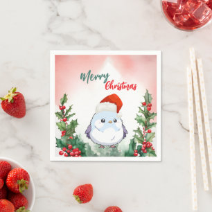 Serviette En Papier Joie Rouge Joyeux Noël Oiseau Père Noël Fête de No