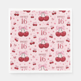 SERVIETTE EN PAPIER  JOLI ANNIVERSAIRE 16 ANS NAPKIN FLEURI CERISE