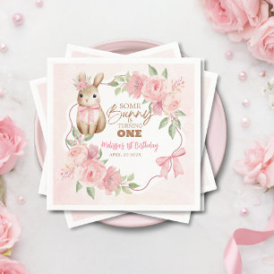 Serviette En Papier Joli Anniversaire Fleur Rose Lapin Tourne Un