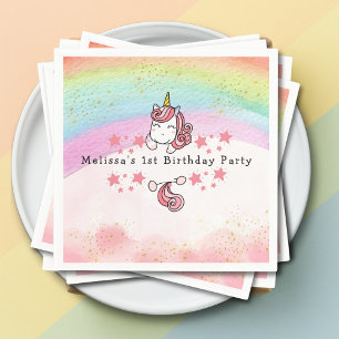 Serviette En Papier Joli Anniversaire Licorne et Arc-en-ciel Pastel