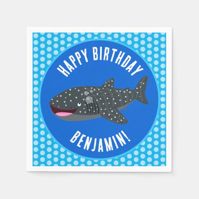 Serviette En Papier Joli anniversaire personnalisé requin baleine joye (Devant)