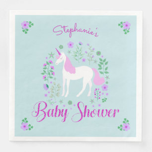Serviette En Papier Joli Baby shower Aqua rose Unicorne Personnalisé