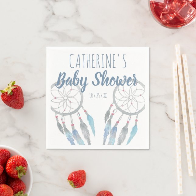 Serviette En Papier Joli Baby shower Boho Blue Dreamcatcher (En situation)