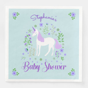 Serviette En Papier Joli Baby shower d'Aqua violet Unicorne Customisé