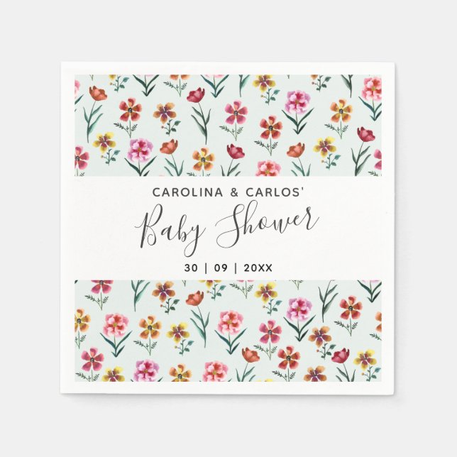 Serviette En Papier Joli Baby shower d'aquarelle verte Floral Couples (Devant)