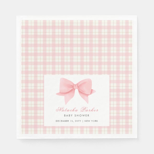 Serviette En Papier Joli Baby shower de fille de garçon En vichy rose (Devant)