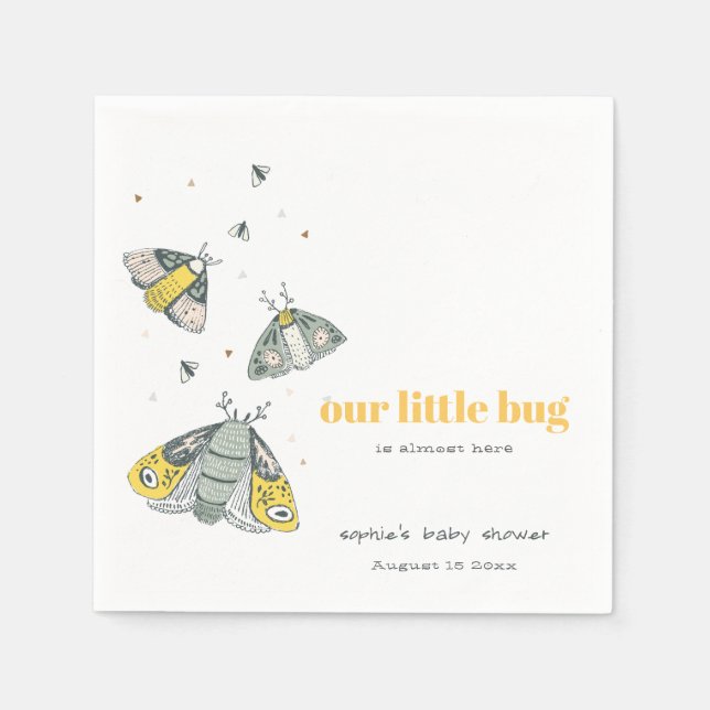Serviette En Papier Joli Baby shower de petit bug gris jaune élégant (Devant)