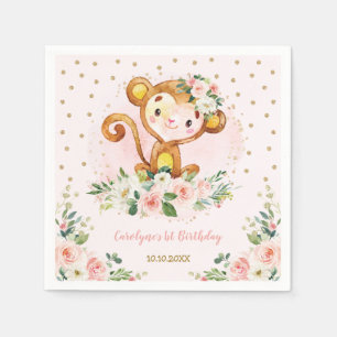 Serviette En Papier Joli Baby shower floral de singe sauvage un annive