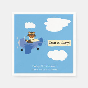 Serviette En Papier Joli Baby shower pilote d'ours en peluche Vintage