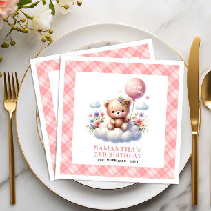 Serviette En Papier Joli ballon en forme d'ours en peluche fleurs rose