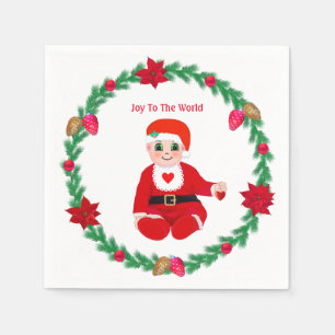 Serviette En Papier Joli bébé de Noël heureux & couronne de pin