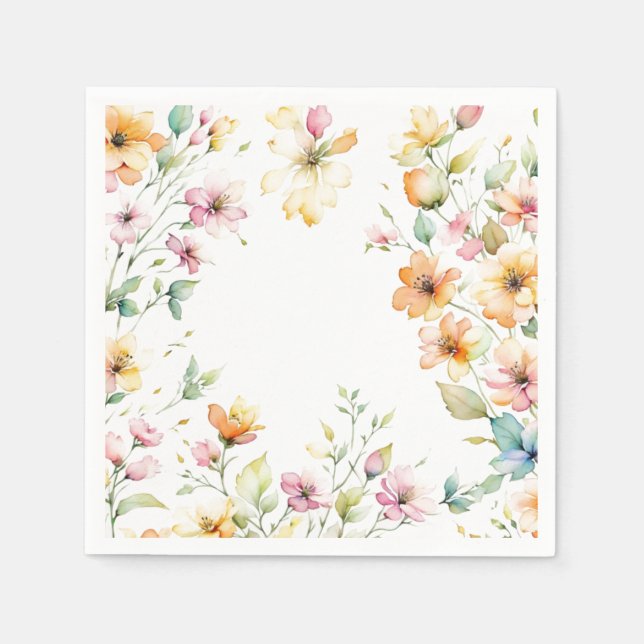 Serviette En Papier Joli Boho Orange rose Aquarelle Fleurs sauvages (Devant)