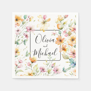 Serviette En Papier Joli Boho Orange rose Aquarelle Fleurs sauvages