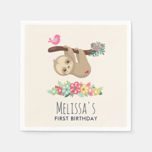 Serviette En Papier Joli Brown Sloth penché à l'envers à l'anniversair