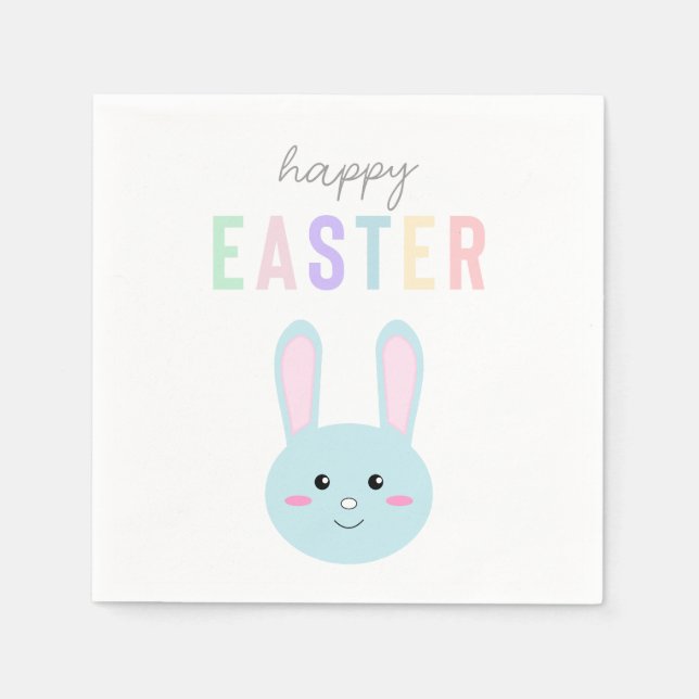 Serviette En Papier Joli Bunny Bleu de Pâques Kawaii Doux (Devant)