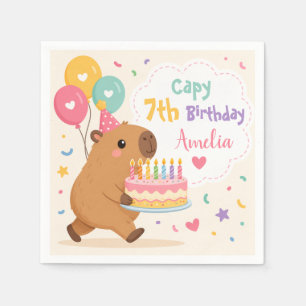 Serviette En Papier Joli Capybara Anniversaire Capy 7 ans Rose Nom de