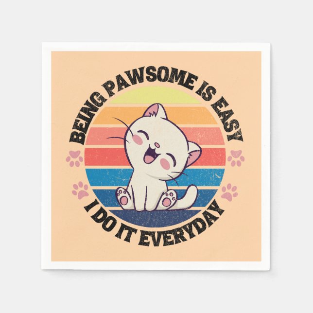 Serviette En Papier Joli chat Kawaii blanc (Devant)