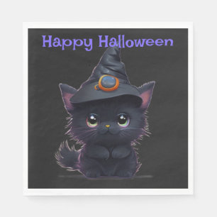 Serviette En Papier Joli chat noir de Halloween fantaisiste