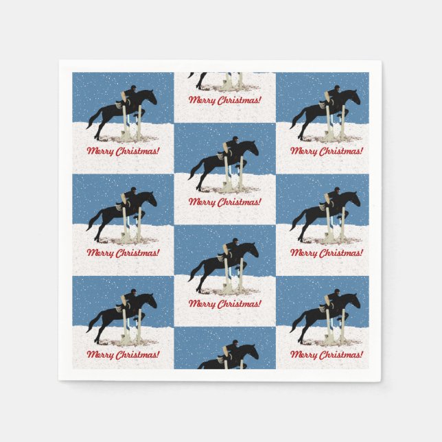 Serviette En Papier Joli Cheval Equestre Jumper Noël (Devant)