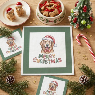 Serviette En Papier Joli chien retriever doré Noël