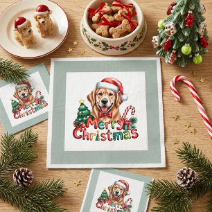 Serviette En Papier Joli chien retriever doré Noël