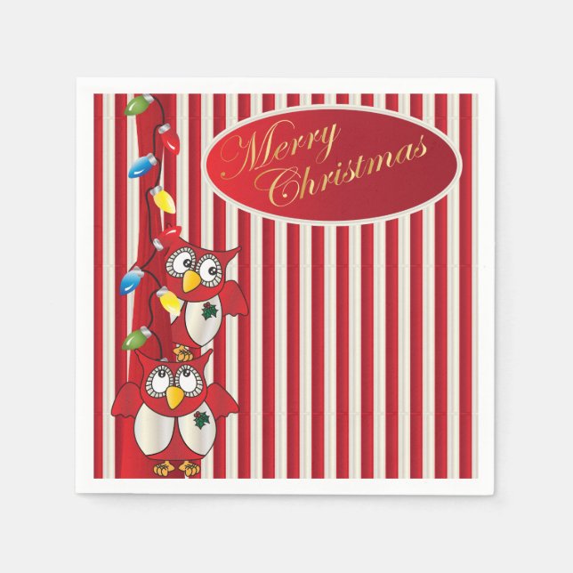 Serviette En Papier Joli Chouettes de Noël (Devant)