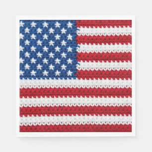 Serviette En Papier Joli Crochet Drapeau Américain Rouge Blanc Bleu 4
