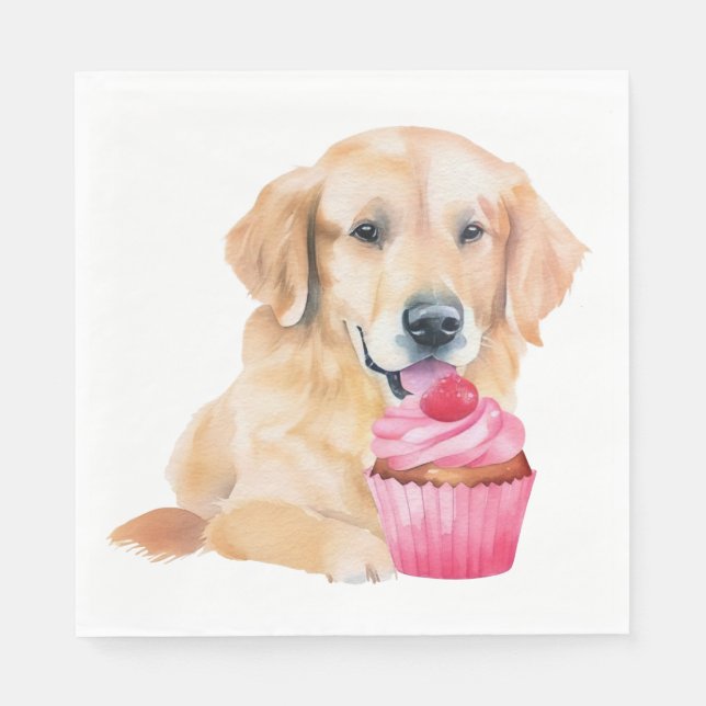 Serviette En Papier Joli Cupcake Retriever Golden Chien en Aquarelle (Devant)