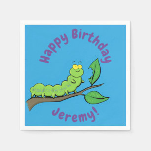 Serviette En Papier Joli dessin animé de chenille verte mignonne