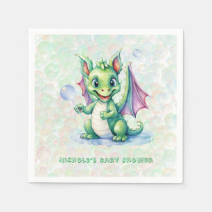 Serviette En Papier Joli Dragon vert avec Baby shower de garçon Bubble