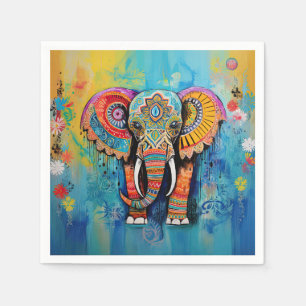 Serviette En Papier Joli éléphant coloré Funky Mélange Média Animal