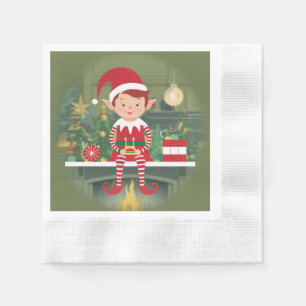 Serviette En Papier Joli elfe de Noël sur étagère Papier Napkin