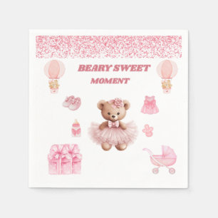 SERVIETTE EN PAPIER JOLI EN ROSE OURS FILLE DE 4,75" DÉCOR DE GÂTERIE