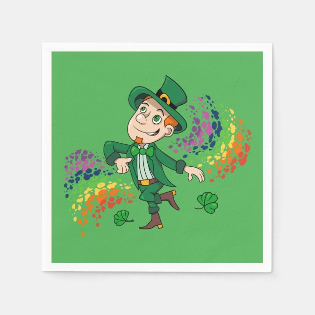 Serviette En Papier Joli et souriant dancing leprechaun, un arc-en-cie (Devant)