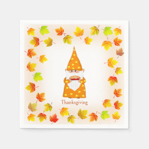 Serviette En Papier Joli Gnome & Feuilles d'Automne Colorées